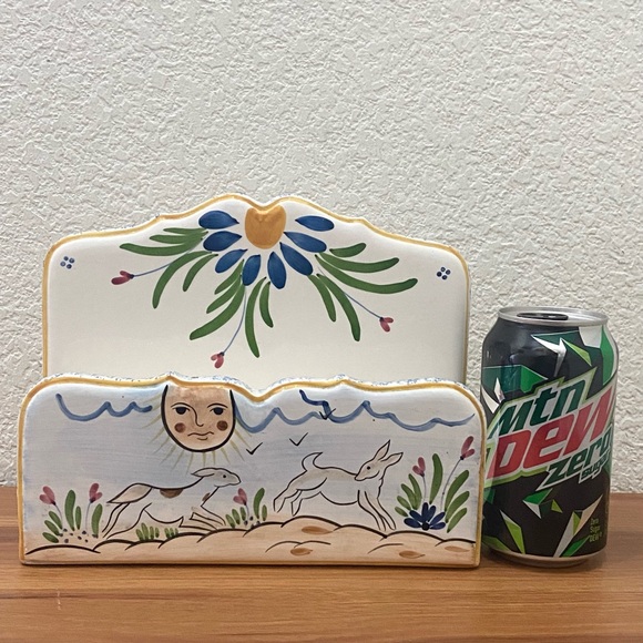 HandPainted Deers Playing Under The Sun Ceramic Office Table Desk Letter Holder - Picture 2 of 15